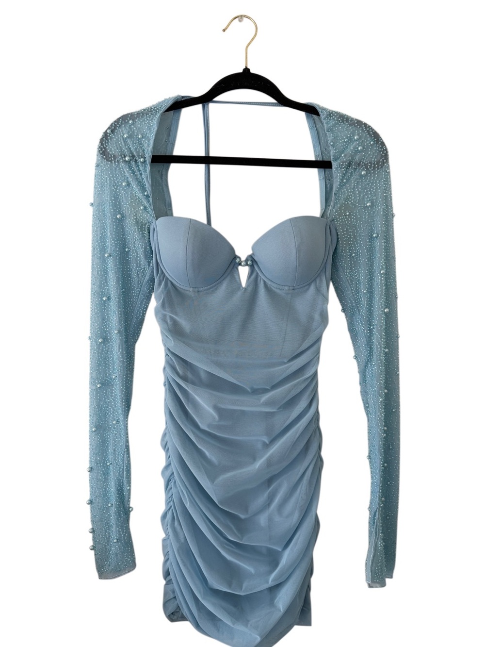 Oh Polly ‘St Germain’ Embellished Long Sleeve Mini Dress in Sky Blue Size 2 US